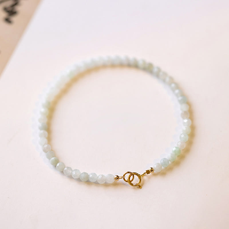 Buddha Stones 2mm Jade Ultra-thin Beads 14k Gold Plated Copper Luck Bracelet - image 1