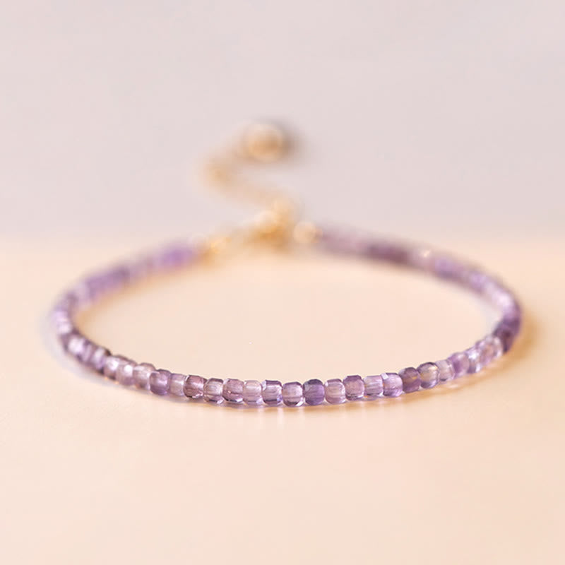 Buddha Stones 2.5mm Natural Amethyst Ultra-thin Beads 14k Gold Plated Copper Inner Peace Bracelet - image 7