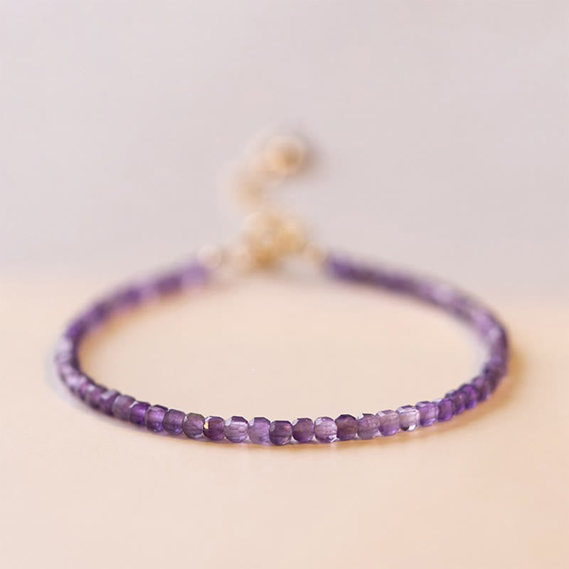 Buddha Stones 2.5mm Natural Amethyst Ultra-thin Beads 14k Gold Plated Copper Inner Peace Bracelet - 2.5mm Amethyst(Wrist Circumference: 14+4cm) - image 0