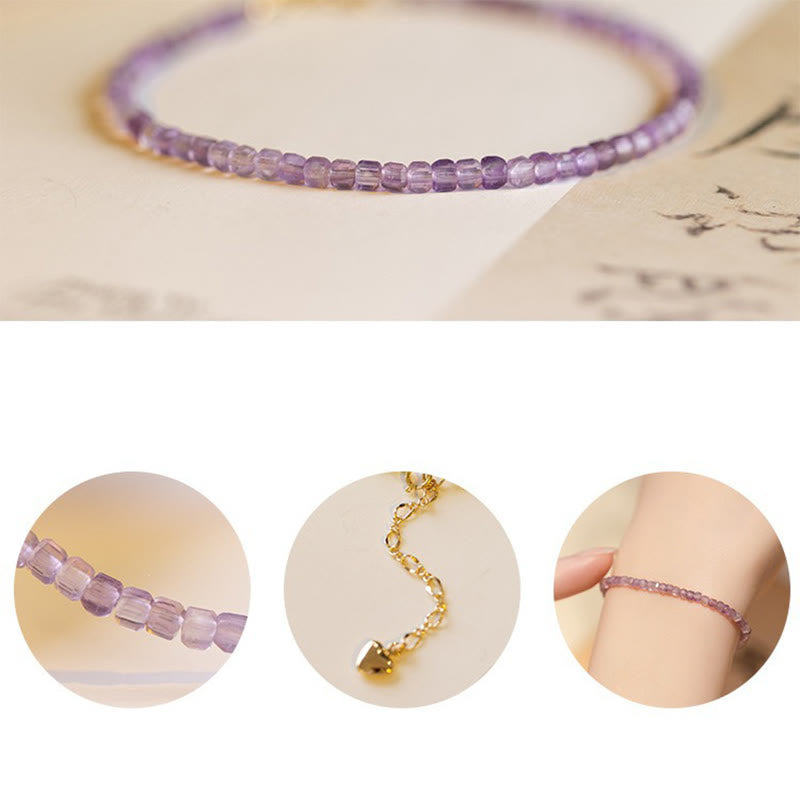 Buddha Stones 2.5mm Natural Amethyst Ultra-thin Beads 14k Gold Plated Copper Inner Peace Bracelet - image 10