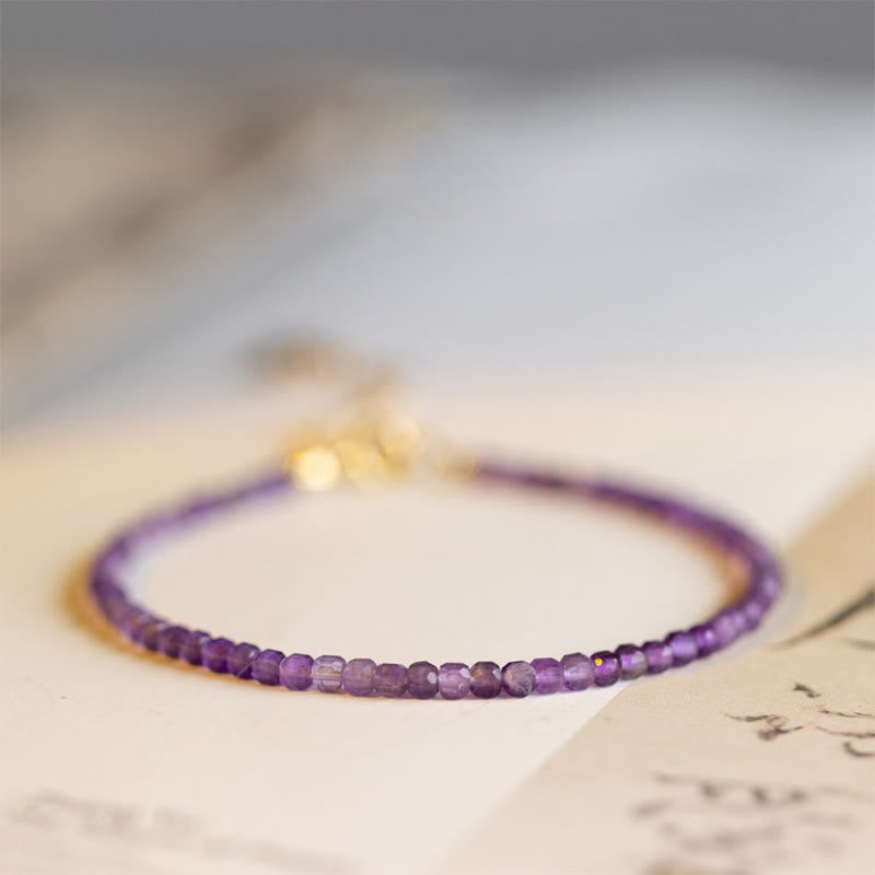 Buddha Stones 2.5mm Natural Amethyst Ultra-thin Beads 14k Gold Plated Copper Inner Peace Bracelet - image 1