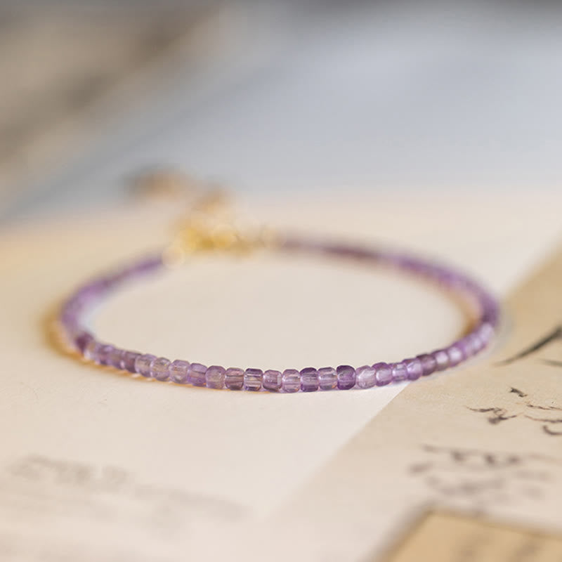 Buddha Stones 2.5mm Natural Amethyst Ultra-thin Beads 14k Gold Plated Copper Inner Peace Bracelet - image 2