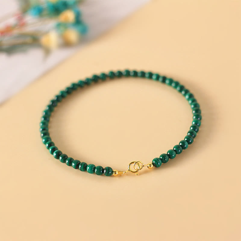 Buddha Stones 4mm Natural Malachite Beads 14k Gold Plated Copper Anti-anxiety Bracelet - image 0