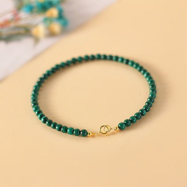 Buddha Stones 4mm Natural Malachite Beads 14k Gold Plated Copper Anti-anxiety Bracelet - image 0