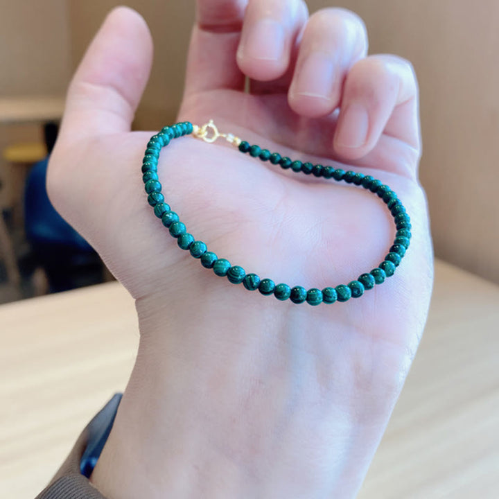 Buddha Stones 4mm Natural Malachite Beads 14k Gold Plated Copper Anti-anxiety Bracelet - image 11