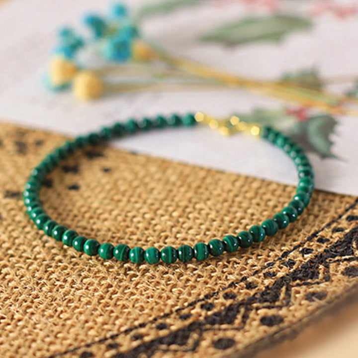 Buddha Stones 4mm Natural Malachite Beads 14k Gold Plated Copper Anti-anxiety Bracelet - image 3