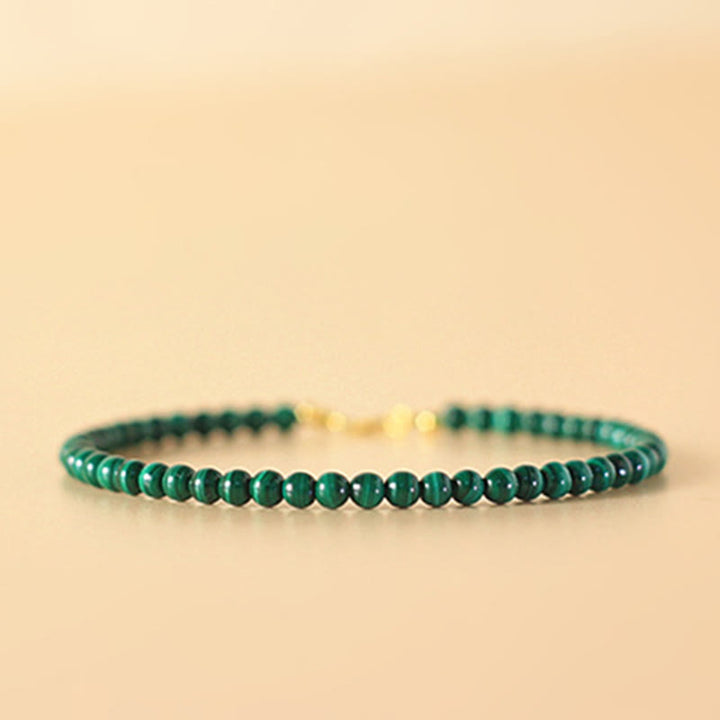 Buddha Stones 4mm Natural Malachite Beads 14k Gold Plated Copper Anti-anxiety Bracelet - image 7