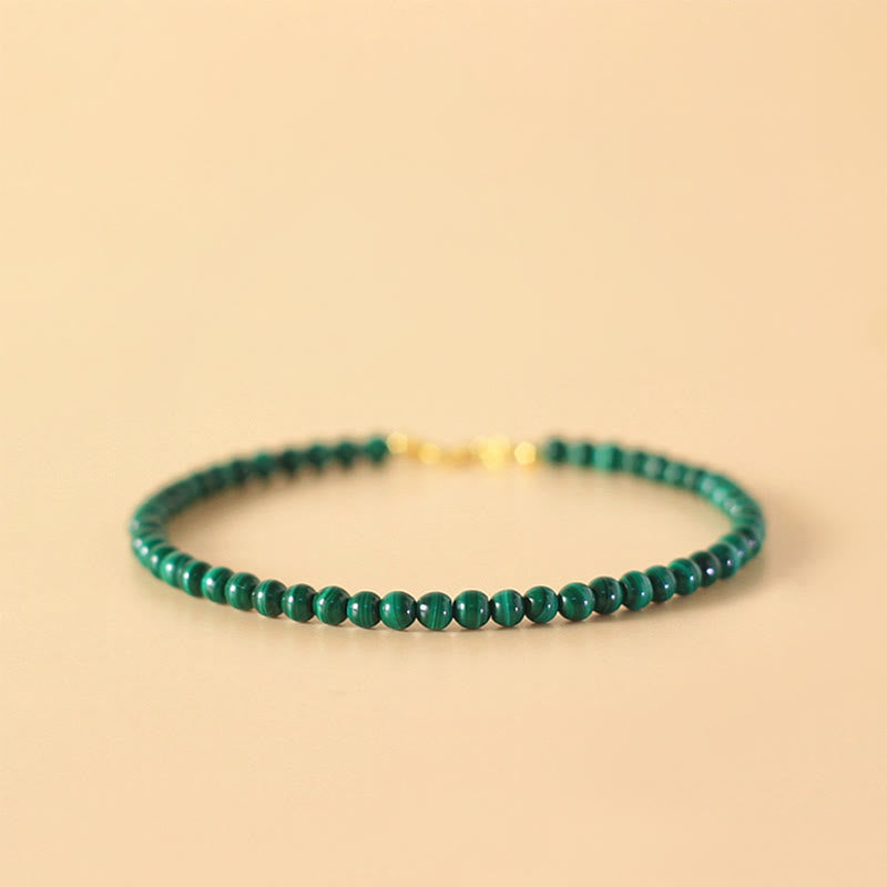 Buddha Stones 4mm Natural Malachite Beads 14k Gold Plated Copper Anti-anxiety Bracelet - image 1