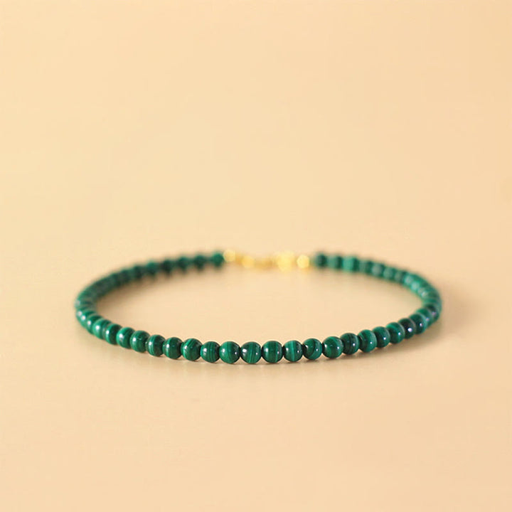 Buddha Stones 4mm Natural Malachite Beads 14k Gold Plated Copper Anti-anxiety Bracelet - image 1