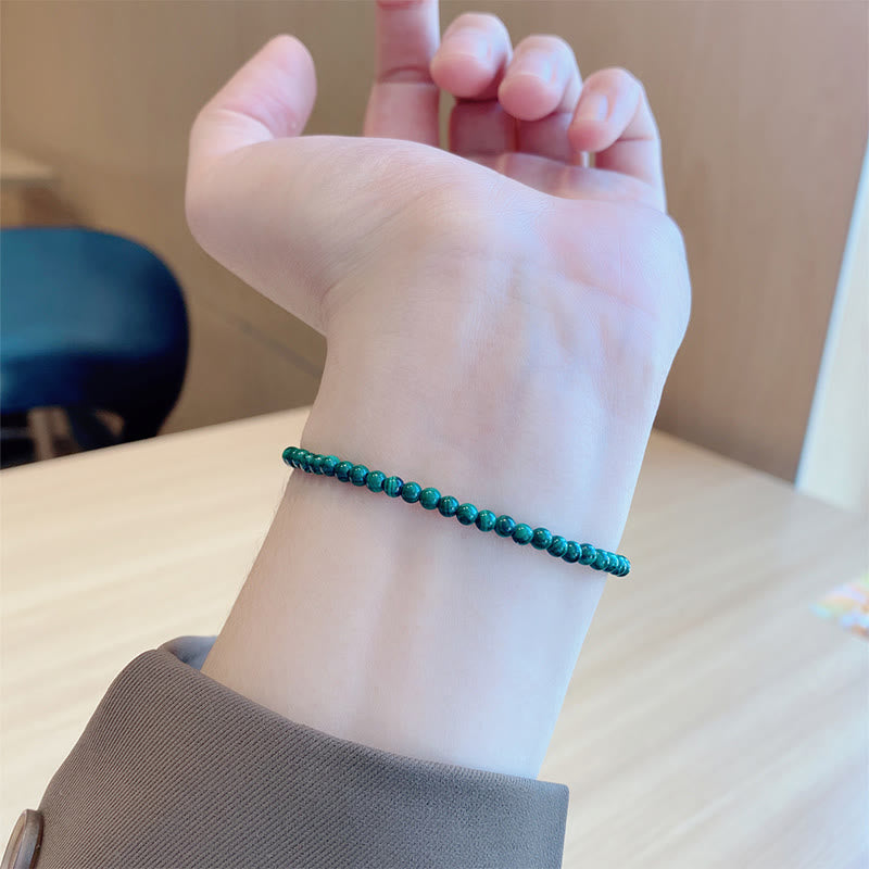 Buddha Stones 4mm Natural Malachite Beads 14k Gold Plated Copper Anti-anxiety Bracelet - image 10
