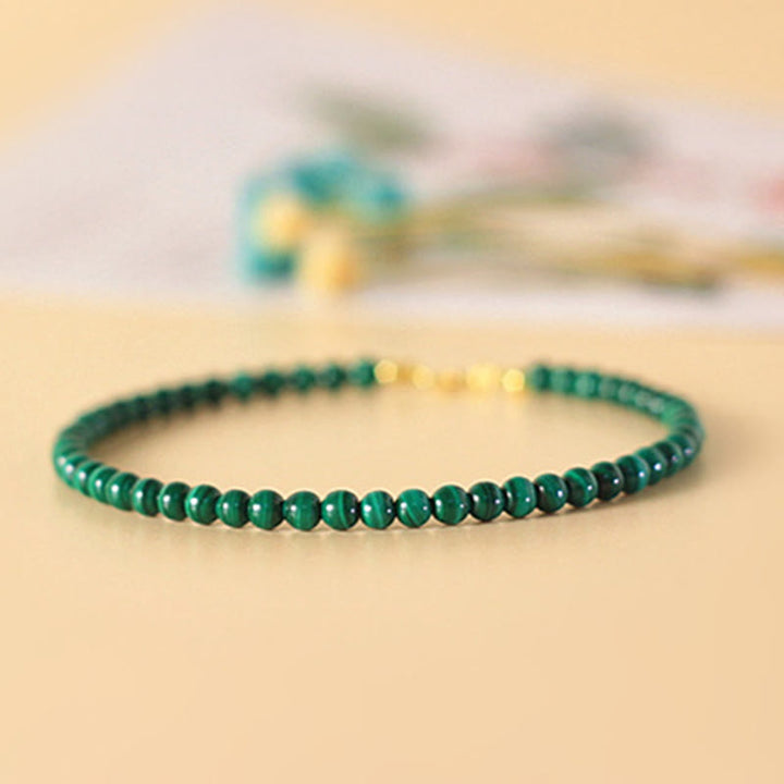 Buddha Stones 4mm Natural Malachite Beads 14k Gold Plated Copper Anti-anxiety Bracelet - image 8