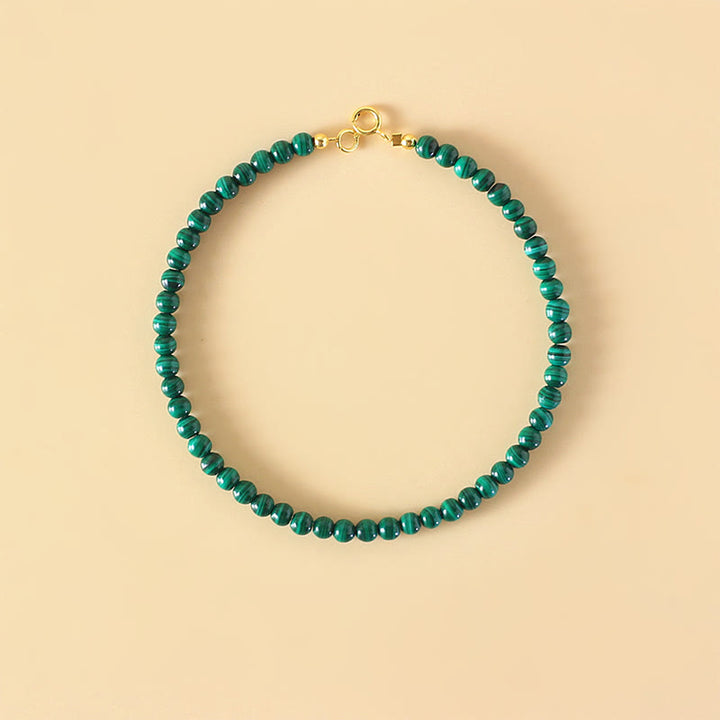 Buddha Stones 4mm Natural Malachite Beads 14k Gold Plated Copper Anti-anxiety Bracelet - image 2