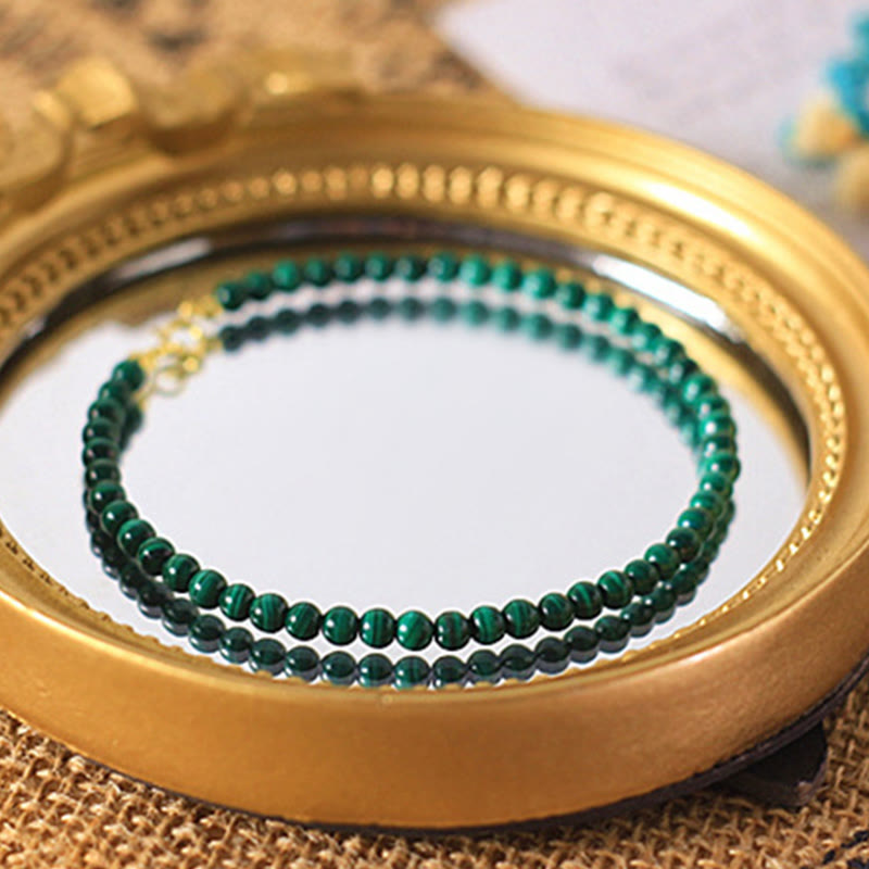 Buddha Stones 4mm Natural Malachite Beads 14k Gold Plated Copper Anti-anxiety Bracelet - image 9