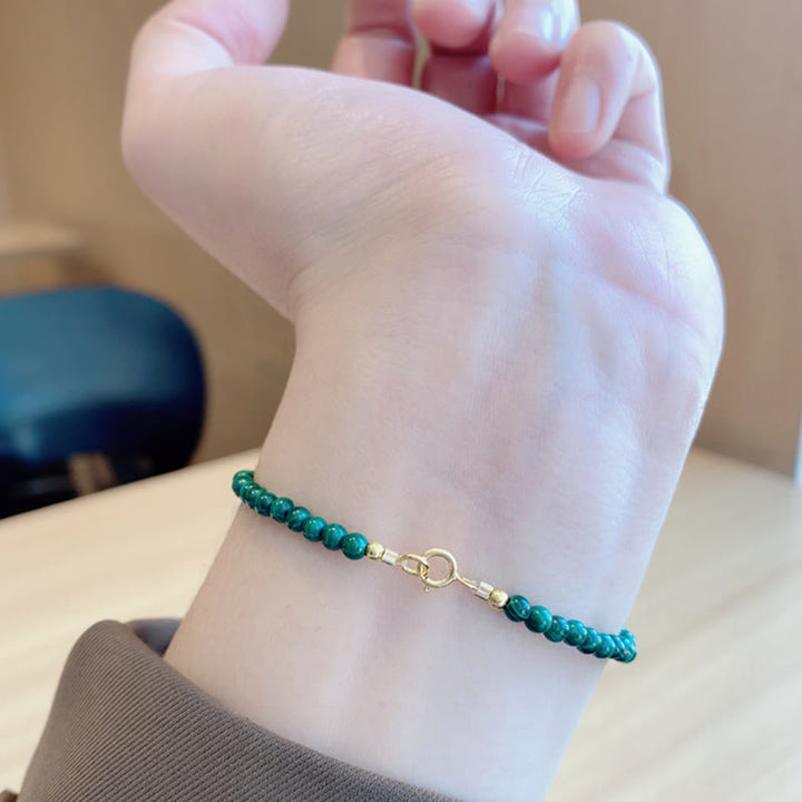Buddha Stones 4mm Natural Malachite Beads 14k Gold Plated Copper Anti-anxiety Bracelet - image 12