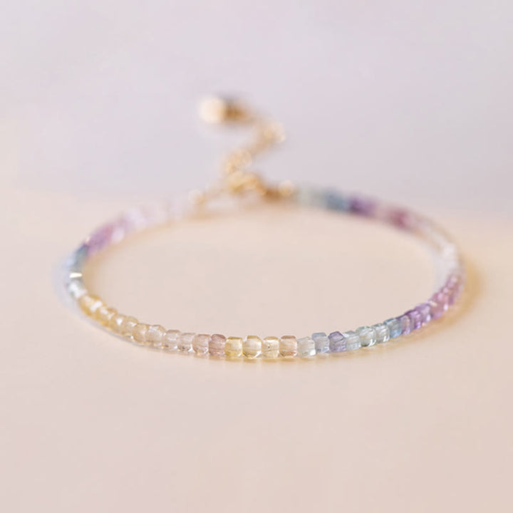 Buddha Stones 2.5mm Fluorite Ultra-thin Beads 14k Gold Plated Copper Heart Power Bracelet - image 7