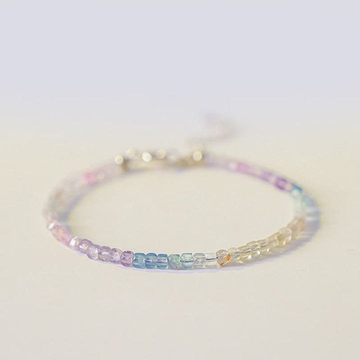 Buddha Stones 2.5mm Fluorite Ultra-thin Beads 14k Gold Plated Copper Heart Power Bracelet - 2.5mm Fluorite(Wrist Circumference: 14-18cm) - image 0