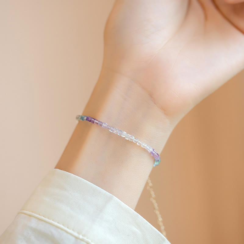 Buddha Stones 2.5mm Fluorite Ultra-thin Beads 14k Gold Plated Copper Heart Power Bracelet - image 9