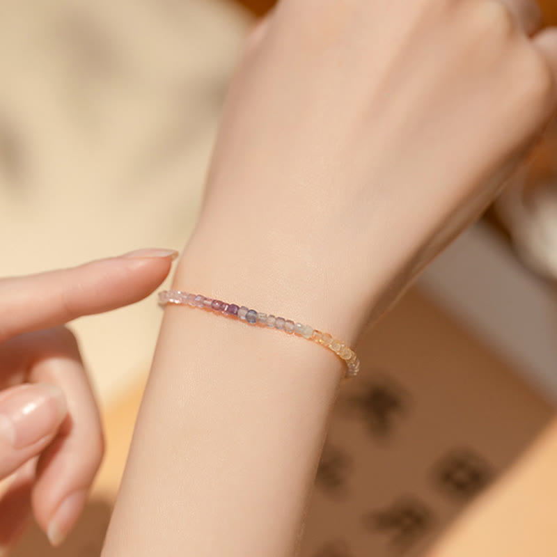 Buddha Stones 2.5mm Fluorite Ultra-thin Beads 14k Gold Plated Copper Heart Power Bracelet - image 10