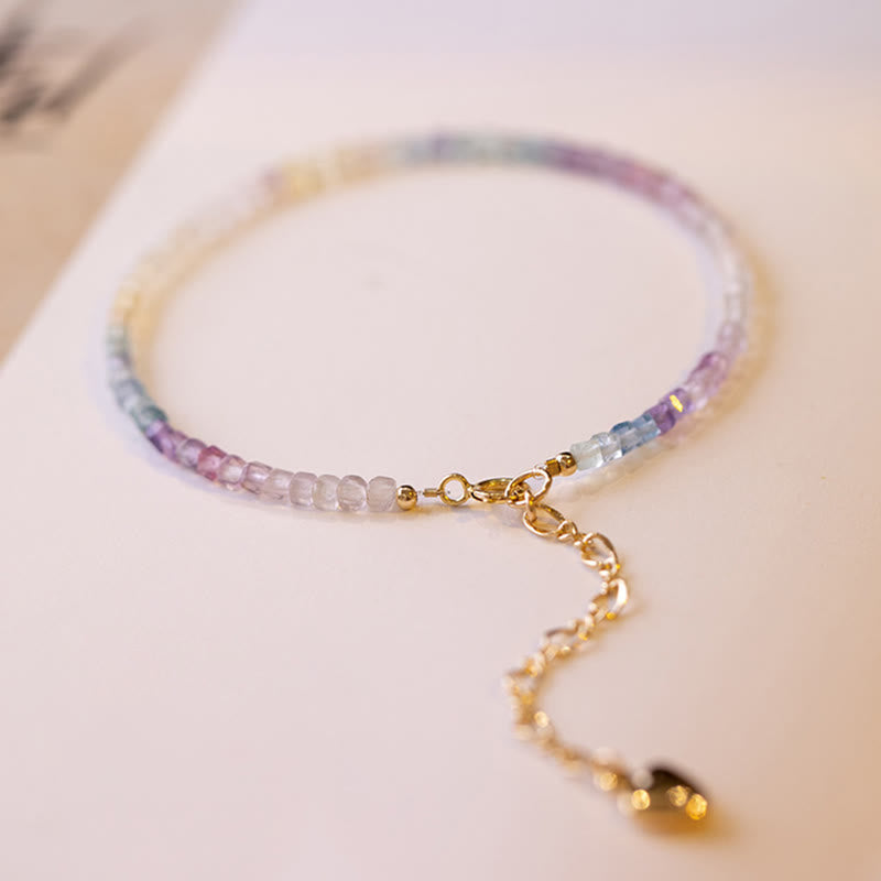 Buddha Stones 2.5mm Fluorite Ultra-thin Beads 14k Gold Plated Copper Heart Power Bracelet - image 8