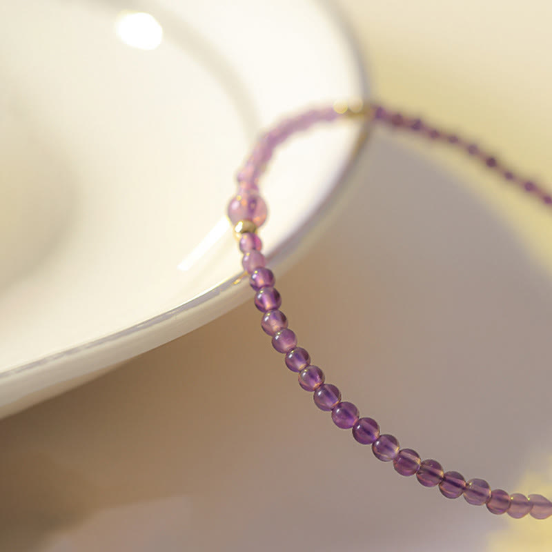 Buddha Stones 2mm Ultra-Thin Beads Natural Amethyst 14k Gold Plated Copper Inner Peace Meditation Bracelet - image 10