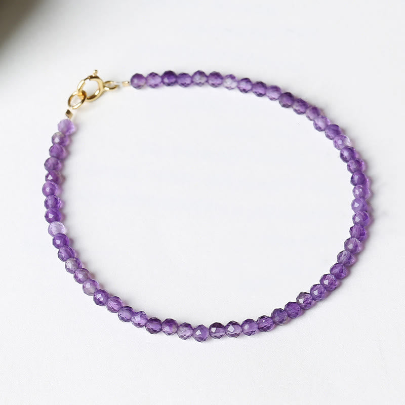Buddha Stones 3mm Natural Amethyst Ultra-thin Beads 14k Gold Plated Copper Spiritual Awareness Bracelet - image 1