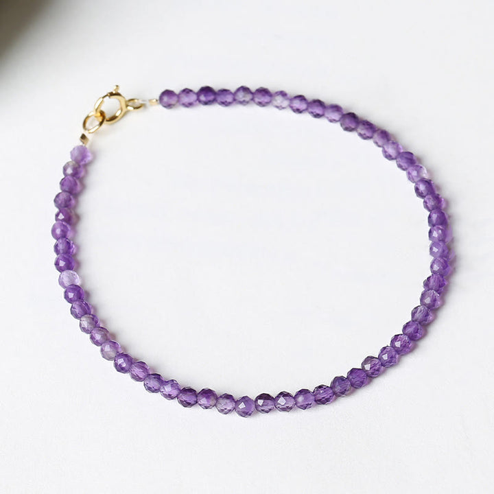 Buddha Stones 3mm Natural Amethyst Ultra-thin Beads 14k Gold Plated Copper Spiritual Awareness Bracelet - 3mm Amethyst(Wrist Circumference: 15cm) - image 15