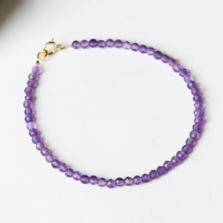 Buddha Stones 3mm Natural Amethyst Ultra-thin Beads 14k Gold Plated Copper Spiritual Awareness Bracelet - 2mm Amethyst(Wrist Circumference: 15cm) - image 16