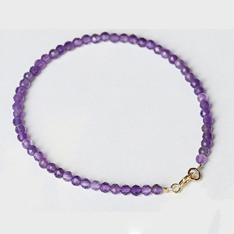 Buddha Stones 3mm Natural Amethyst Ultra-thin Beads 14k Gold Plated Copper Spiritual Awareness Bracelet - image 2