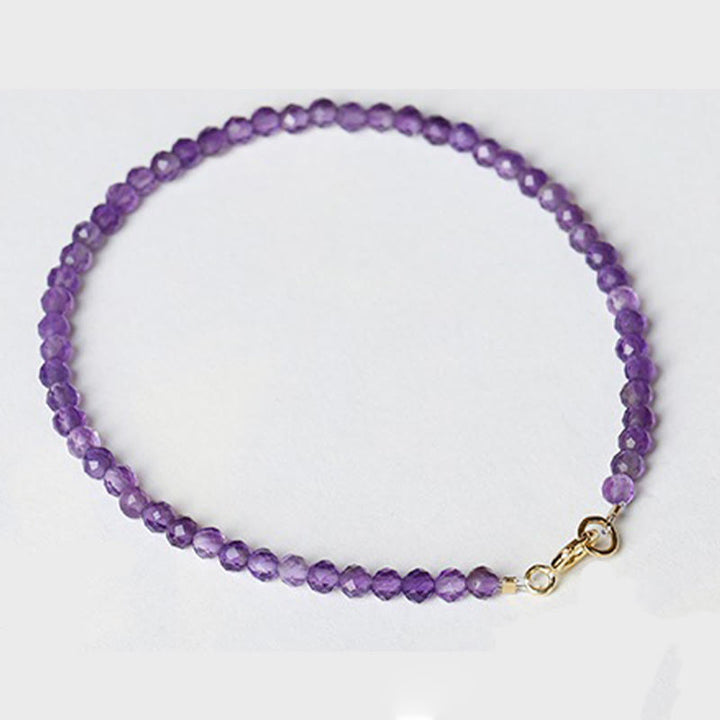 Buddha Stones 3mm Natural Amethyst Ultra-thin Beads 14k Gold Plated Copper Spiritual Awareness Bracelet - image 2