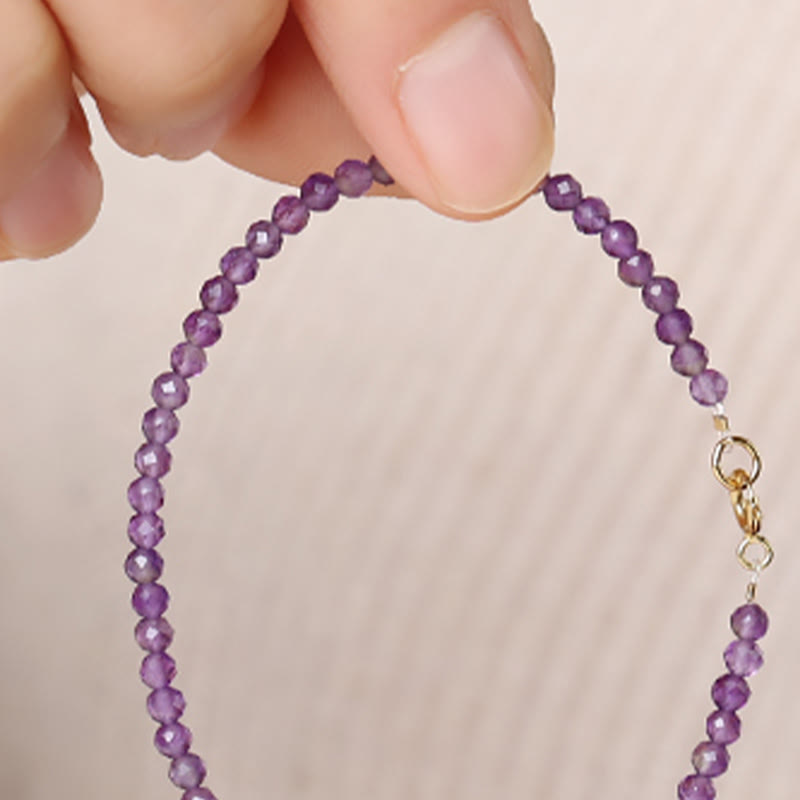 Buddha Stones 3mm Natural Amethyst Ultra-thin Beads 14k Gold Plated Copper Spiritual Awareness Bracelet - image 9