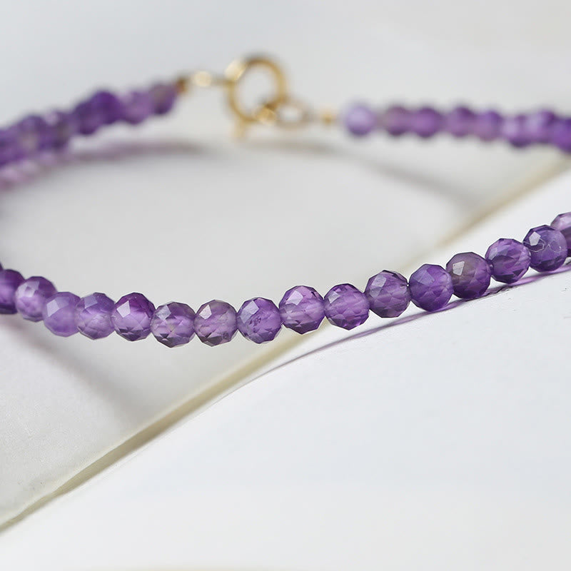 Buddha Stones 3mm Natural Amethyst Ultra-thin Beads 14k Gold Plated Copper Spiritual Awareness Bracelet - image 10