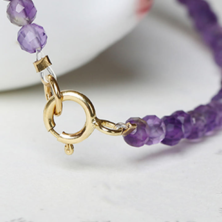 Buddha Stones 3mm Natural Amethyst Ultra-thin Beads 14k Gold Plated Copper Spiritual Awareness Bracelet - image 12