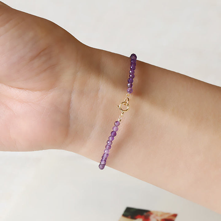Buddha Stones 3mm Natural Amethyst Ultra-thin Beads 14k Gold Plated Copper Spiritual Awareness Bracelet - image 7