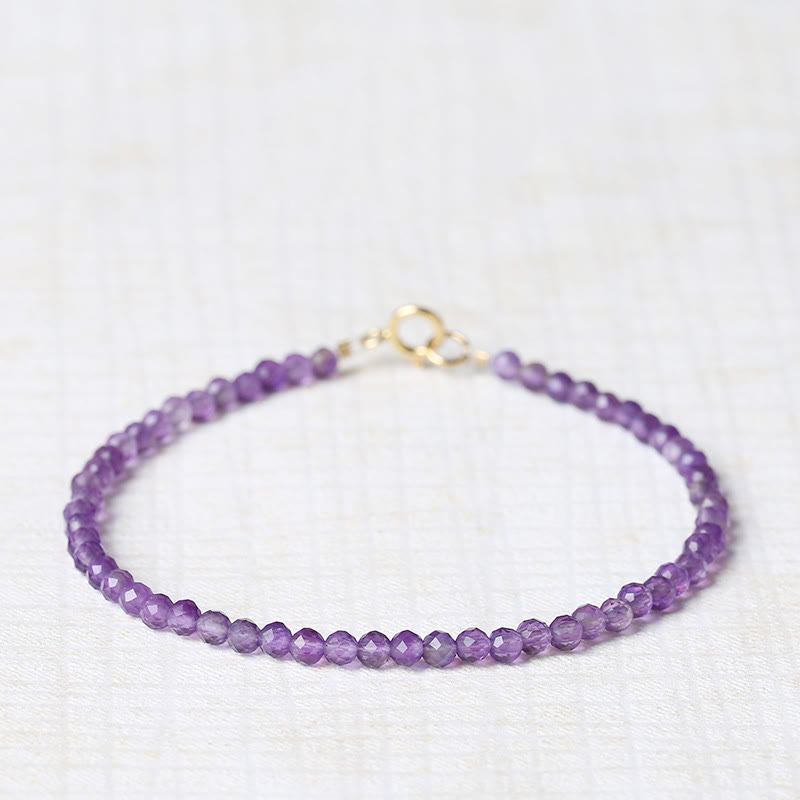 Buddha Stones 3mm Natural Amethyst Ultra-thin Beads 14k Gold Plated Copper Spiritual Awareness Bracelet - image 0