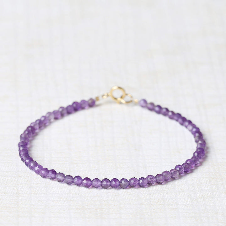 Buddha Stones 3mm Natural Amethyst Ultra-thin Beads 14k Gold Plated Copper Spiritual Awareness Bracelet - image 0