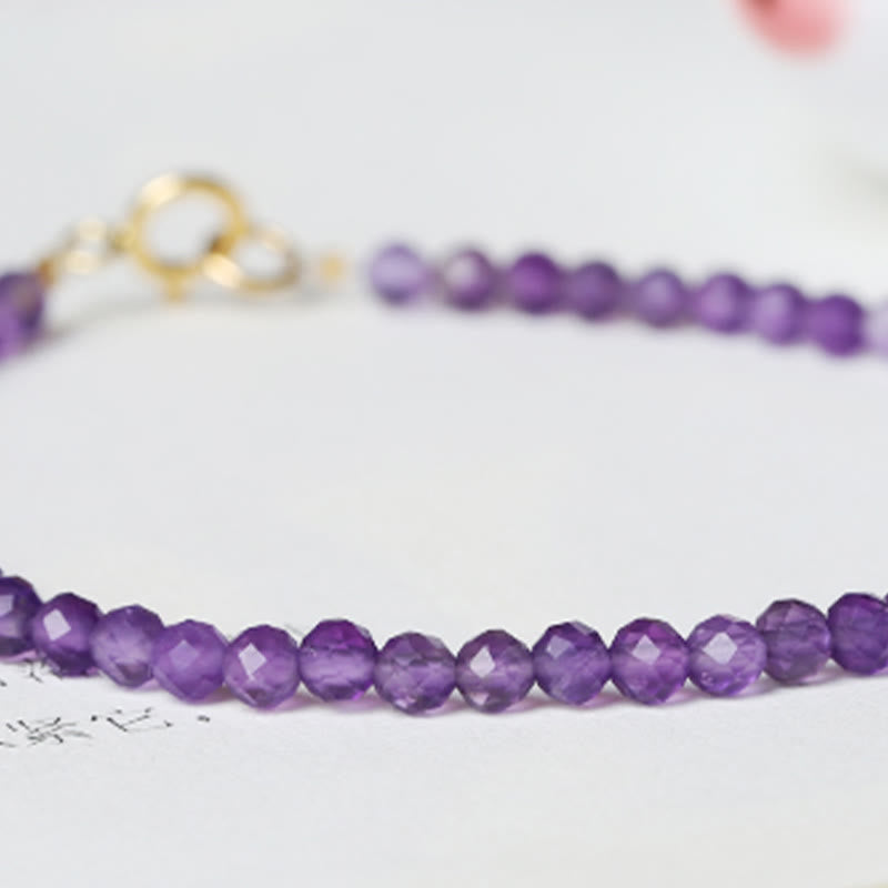 Buddha Stones 3mm Natural Amethyst Ultra-thin Beads 14k Gold Plated Copper Spiritual Awareness Bracelet - image 11