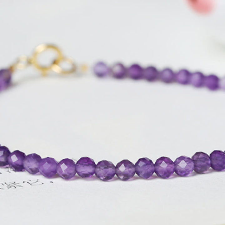 Buddha Stones 3mm Natural Amethyst Ultra-thin Beads 14k Gold Plated Copper Spiritual Awareness Bracelet - image 11