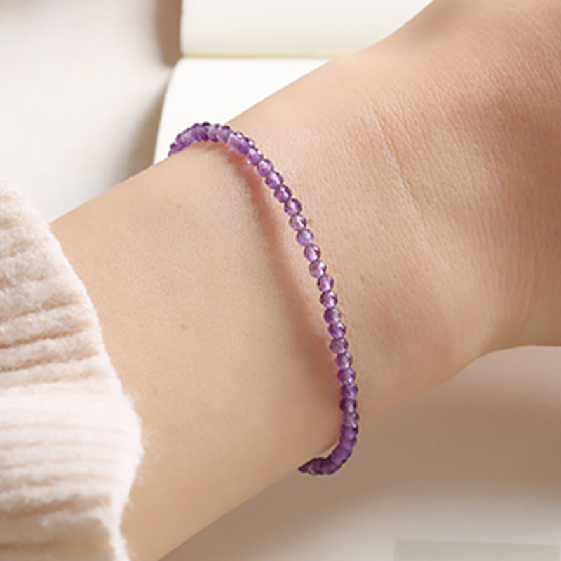 Buddha Stones 3mm Natural Amethyst Ultra-thin Beads 14k Gold Plated Copper Spiritual Awareness Bracelet - image 4