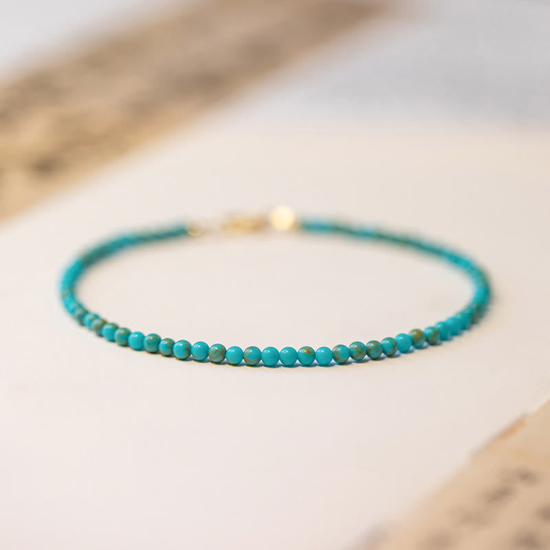 Buddha Stones 2mm Turquoise Ultra-thin Beads 14k Gold Plated Copper Wisdom Bracelet - 2mm Turquoise(Wrist Circumference: 15cm)-Optimized - image 20