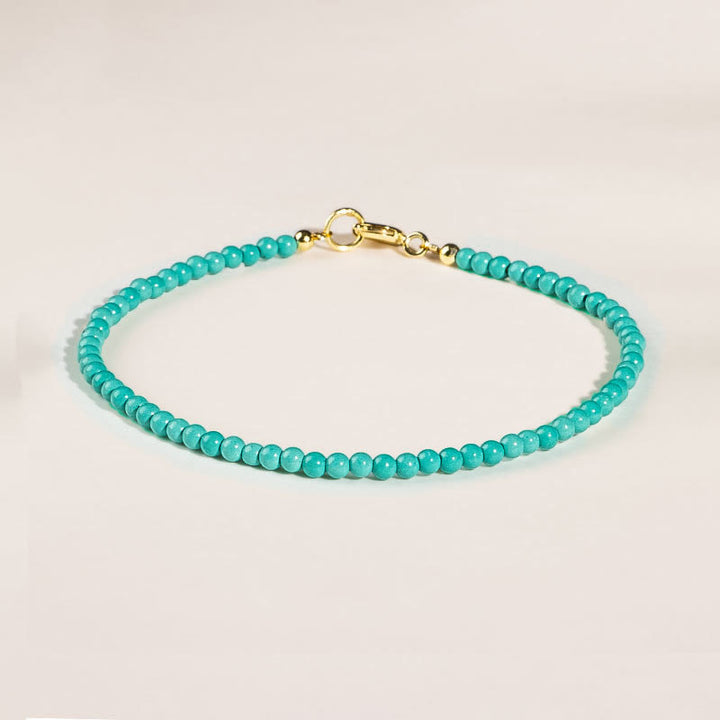 Buddha Stones 2mm Turquoise Ultra-thin Beads 14k Gold Plated Copper Wisdom Bracelet - image 4