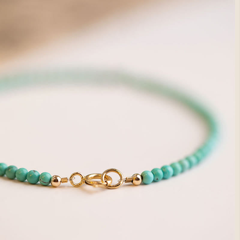 Buddha Stones 2mm Turquoise Ultra-thin Beads 14k Gold Plated Copper Wisdom Bracelet - image 12