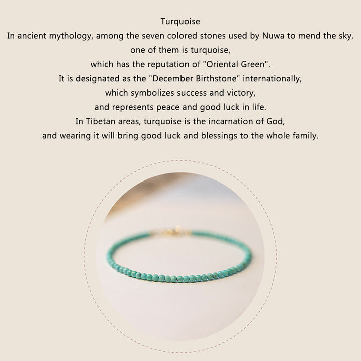 Buddha Stones 2mm Turquoise Ultra-thin Beads 14k Gold Plated Copper Wisdom Bracelet - image 7