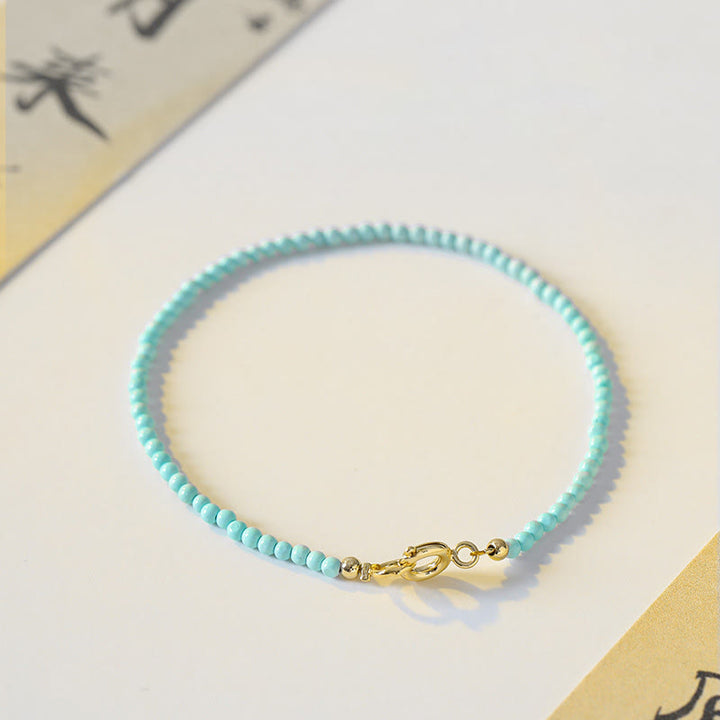 Buddha Stones 2mm Turquoise Ultra-thin Beads 14k Gold Plated Copper Wisdom Bracelet - image 8