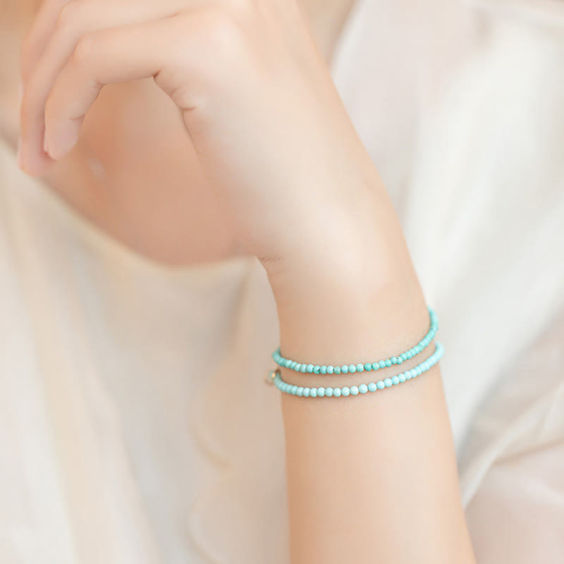 Buddha Stones 2mm Turquoise Ultra-thin Beads 14k Gold Plated Copper Wisdom Bracelet - image 9