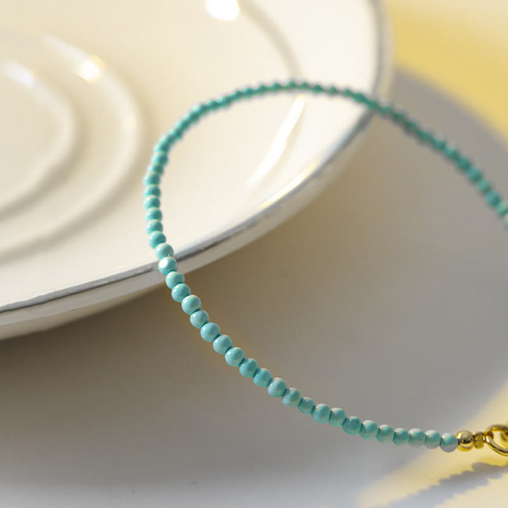 Buddha Stones 2mm Turquoise Ultra-thin Beads 14k Gold Plated Copper Wisdom Bracelet - image 11