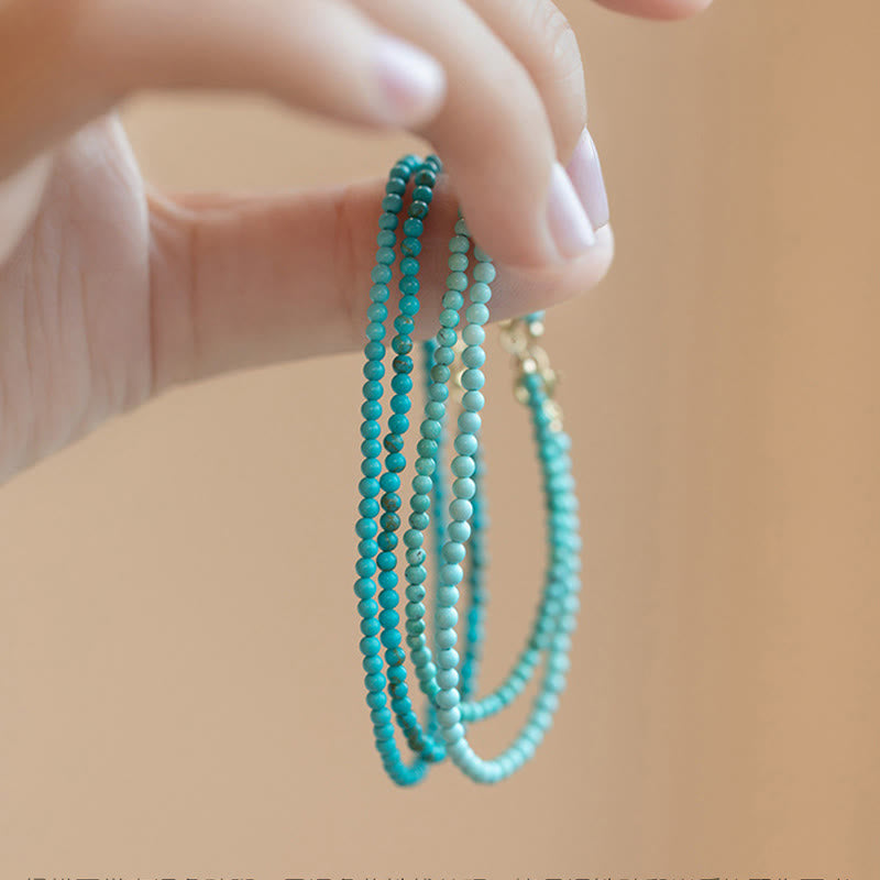 Buddha Stones 2mm Turquoise Ultra-thin Beads 14k Gold Plated Copper Wisdom Bracelet - image 2