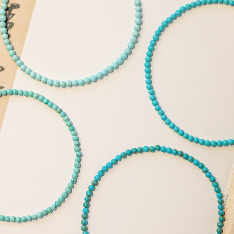 Buddha Stones 2mm Turquoise Ultra-thin Beads 14k Gold Plated Copper Wisdom Bracelet - image 1