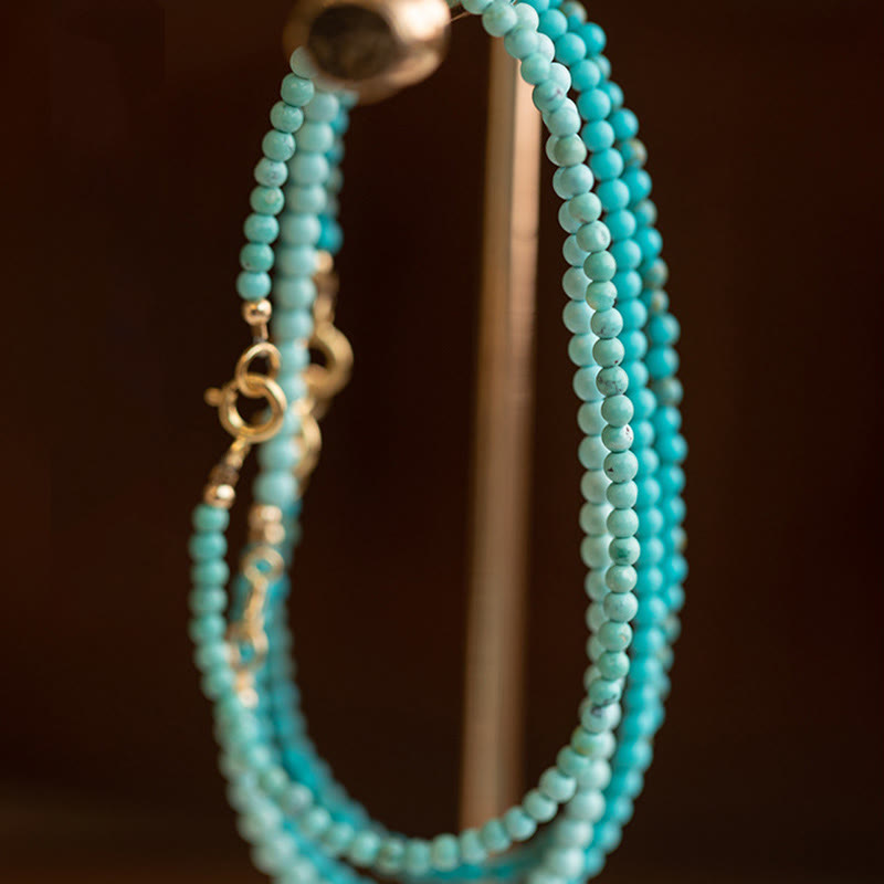 Buddha Stones 2mm Turquoise Ultra-thin Beads 14k Gold Plated Copper Wisdom Bracelet - image 3
