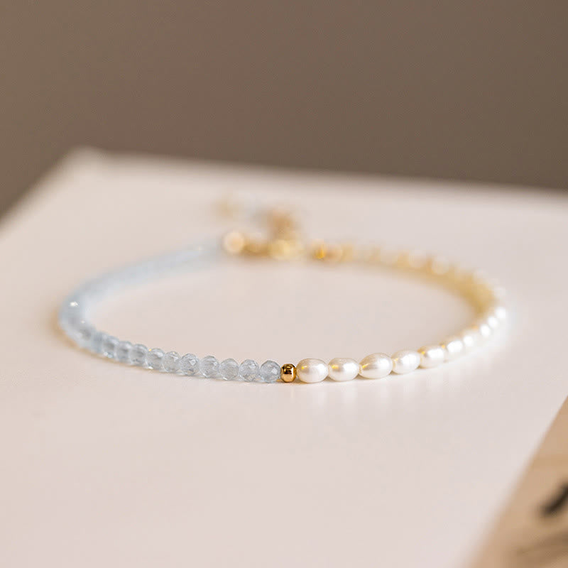 Buddha Stones 2mm Turquoise Pearl Ultra-thin Beads 14k Gold Plated Copper Wisdom Bracelet - 2mm Turquoise Pearl(Wrist Circumference: 14cm) - image 0