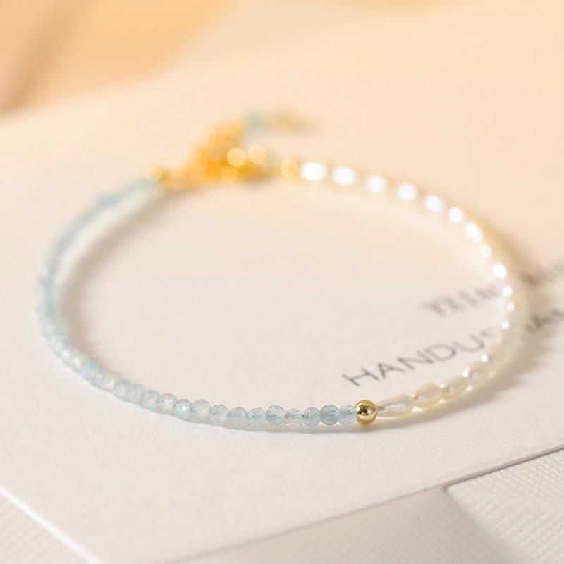 Buddha Stones 2mm Turquoise Pearl Ultra-thin Beads 14k Gold Plated Copper Wisdom Bracelet - image 1